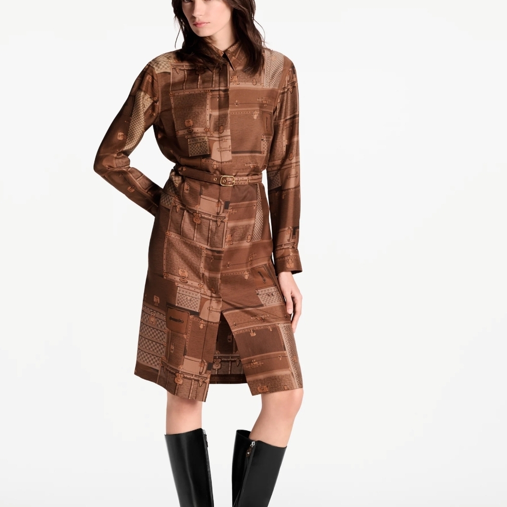 Brown Patterned Shirt Dress